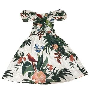 FARM Rio Off-White Midnight Macaw Fiesta Midi Dress